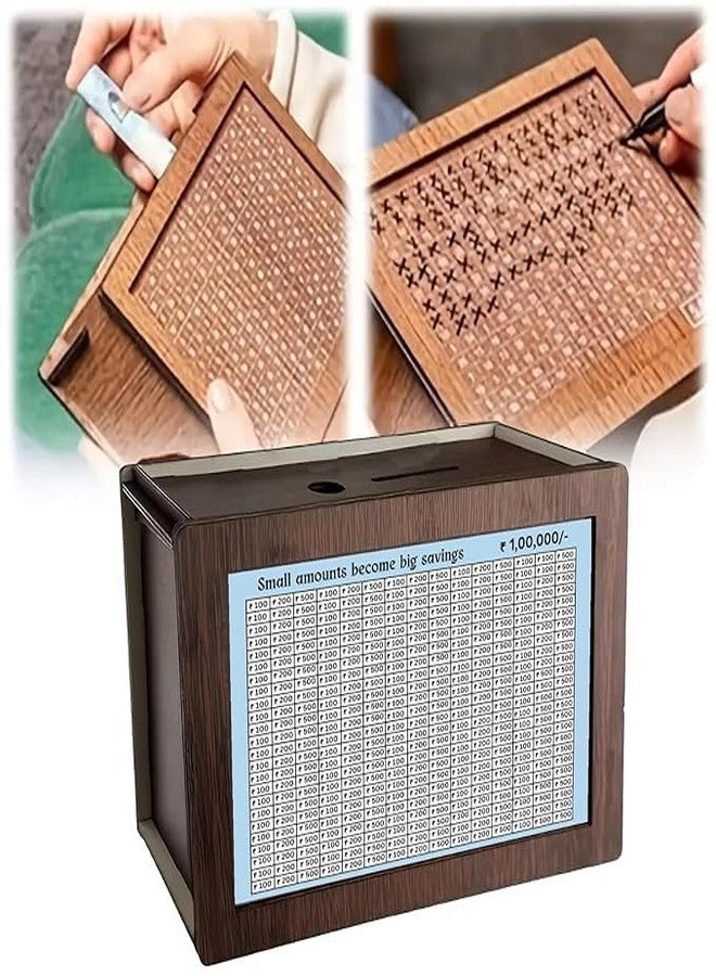 Circadian Wooden Money Saving Box with Counting Target - ₹1,00,000 Savings Challenge Piggy Bank for Boys, Girls | Adults - Eco-Friendly Coin | Cash Bank for Smart Savings - Durable | Fun Money Box - Image 4